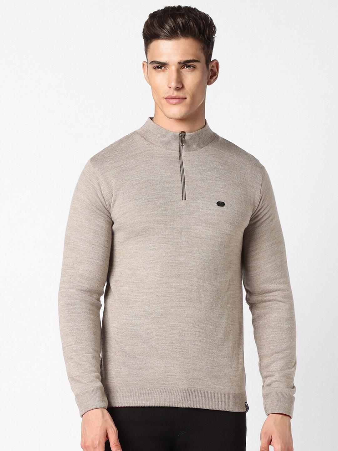 Peter England Casuals Mock Collar Half Zipper Acrylic Pullover