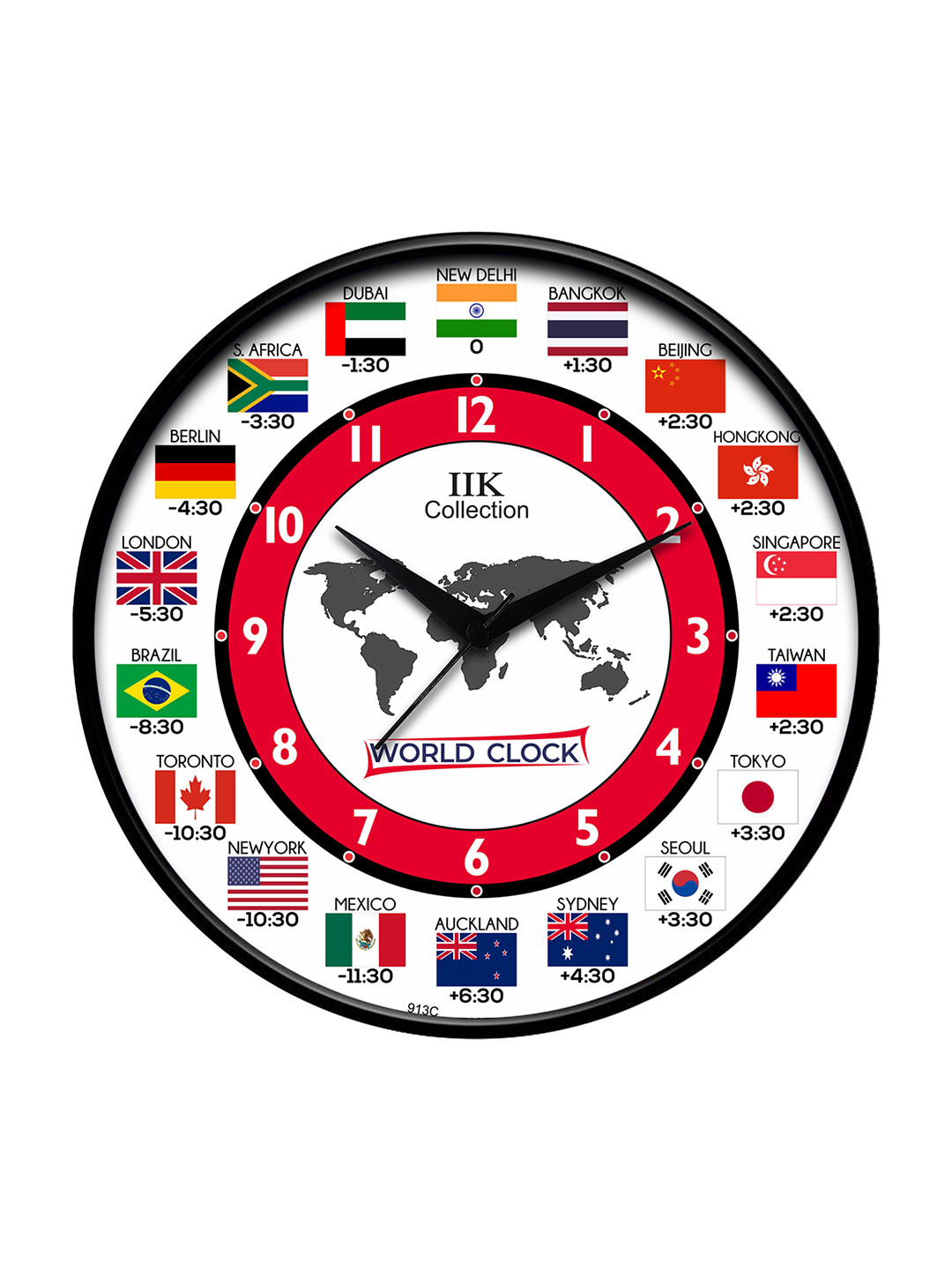 IIK COLLECTION Black & Red Printed Round  Contemporary Wall Clock