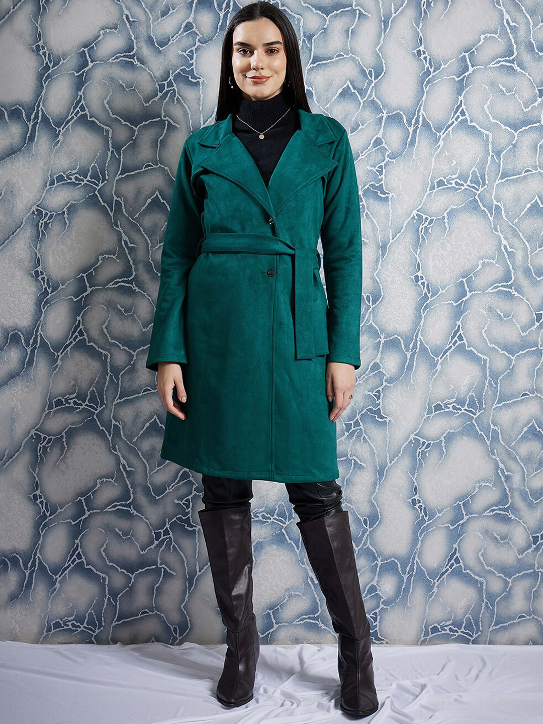 Athena Notched Collar Over Coat With Belt