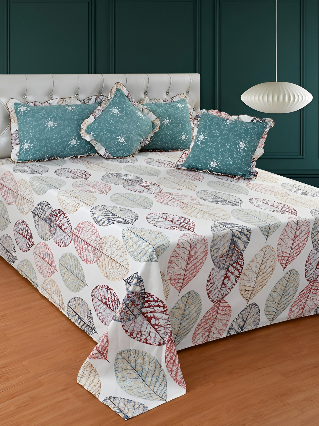 BREVARD White & Teal Floral Superfine Double King Bedding Set