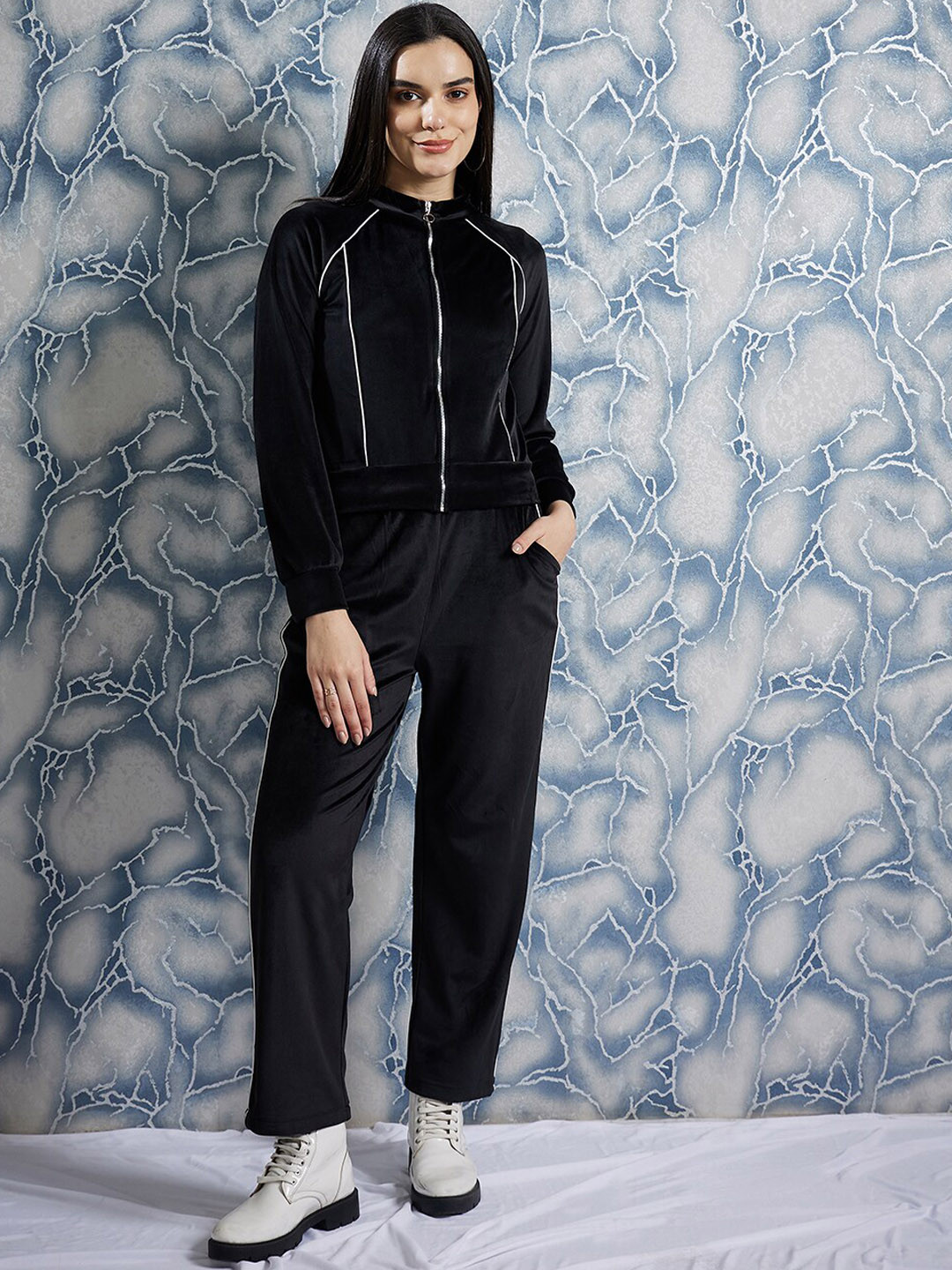 Athena Black Mock Collar Sweatshirt With Trousers Co-Ords