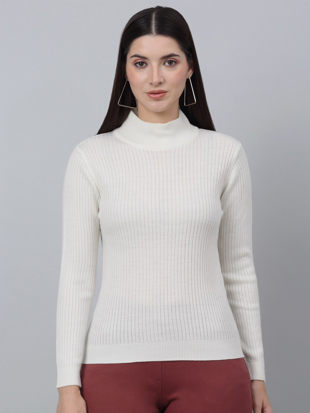 Cantabil Ribbed Mock Neck Acrylic Pullover