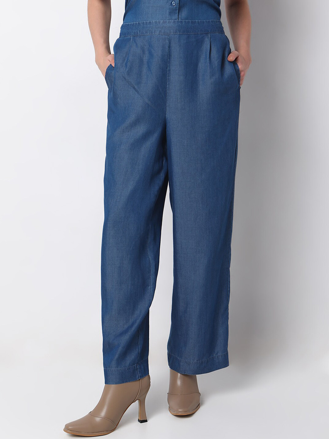 Vero Moda Women Straight Fit High-Rise Modal Pleated Parallel Trousers