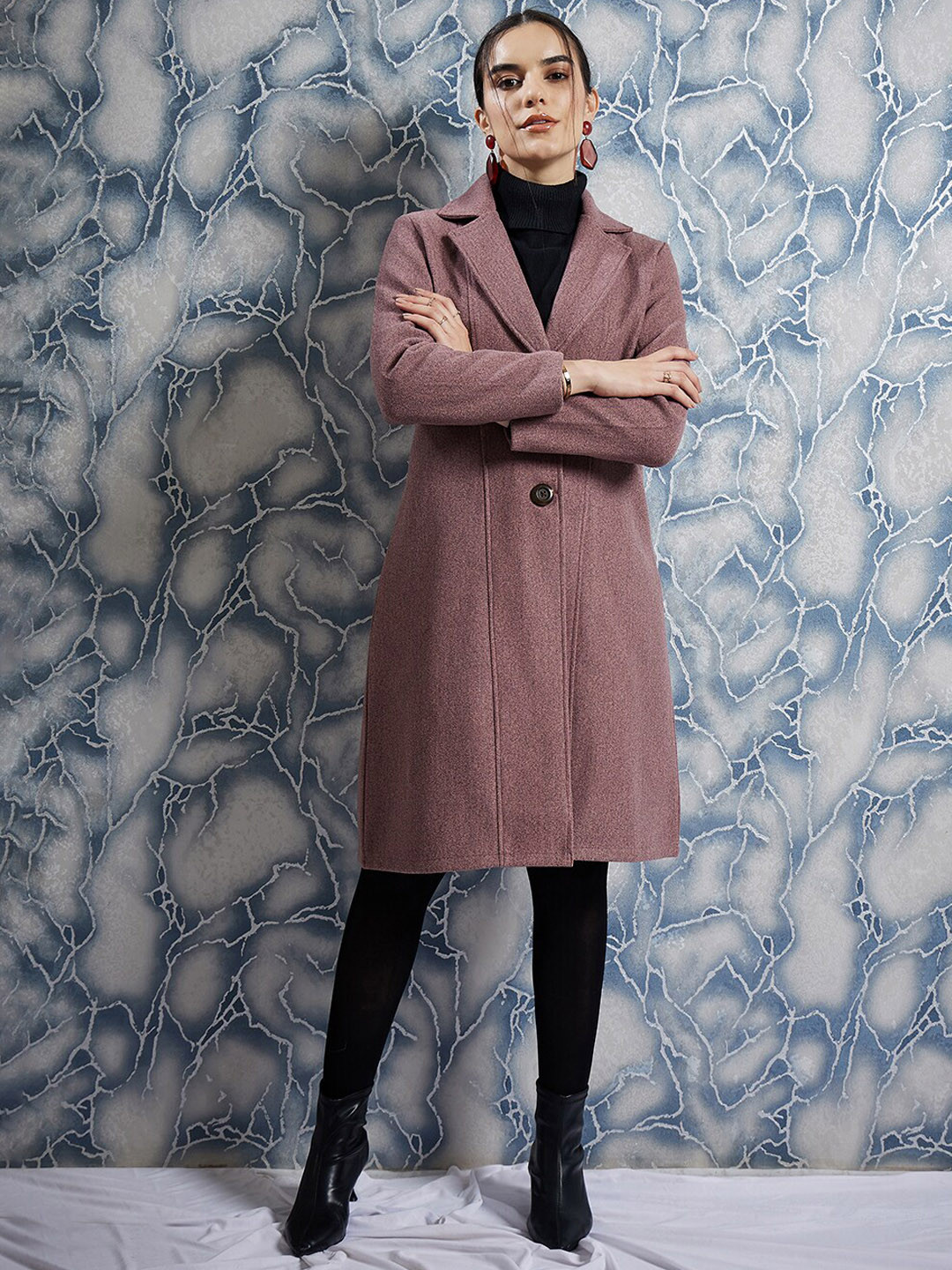 Athena Mauve Notched Lapel Collar Woollen Single Breasted Trench Coat