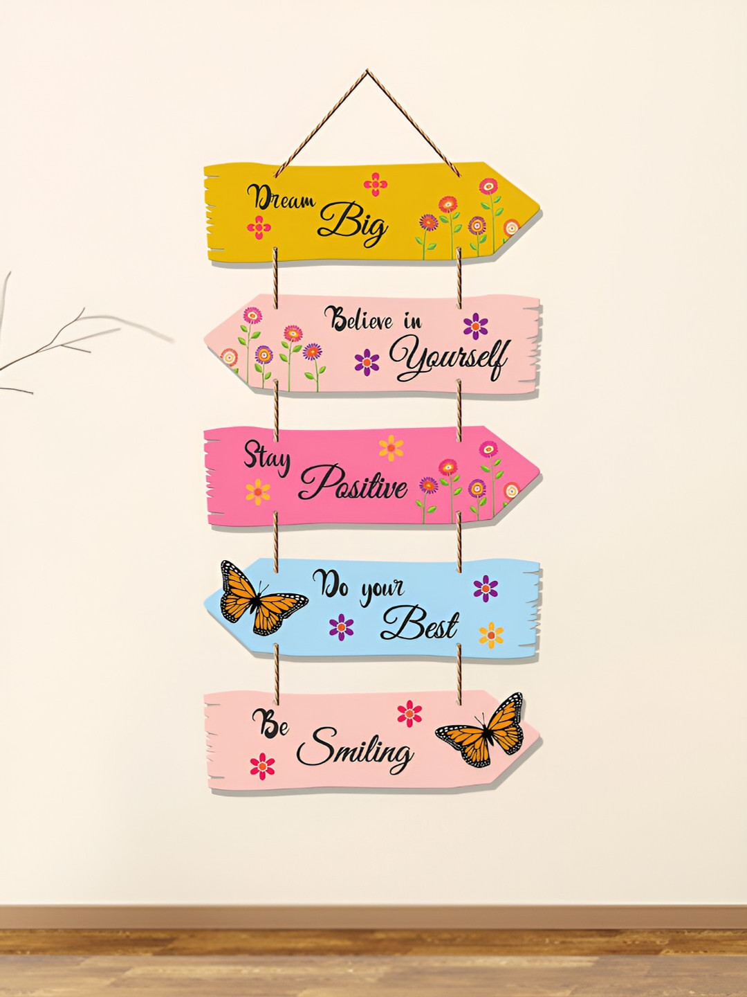 ArtVibes Motivational Quote Wood Floral Matte Hanging Hall Wall Hangings-31.1In