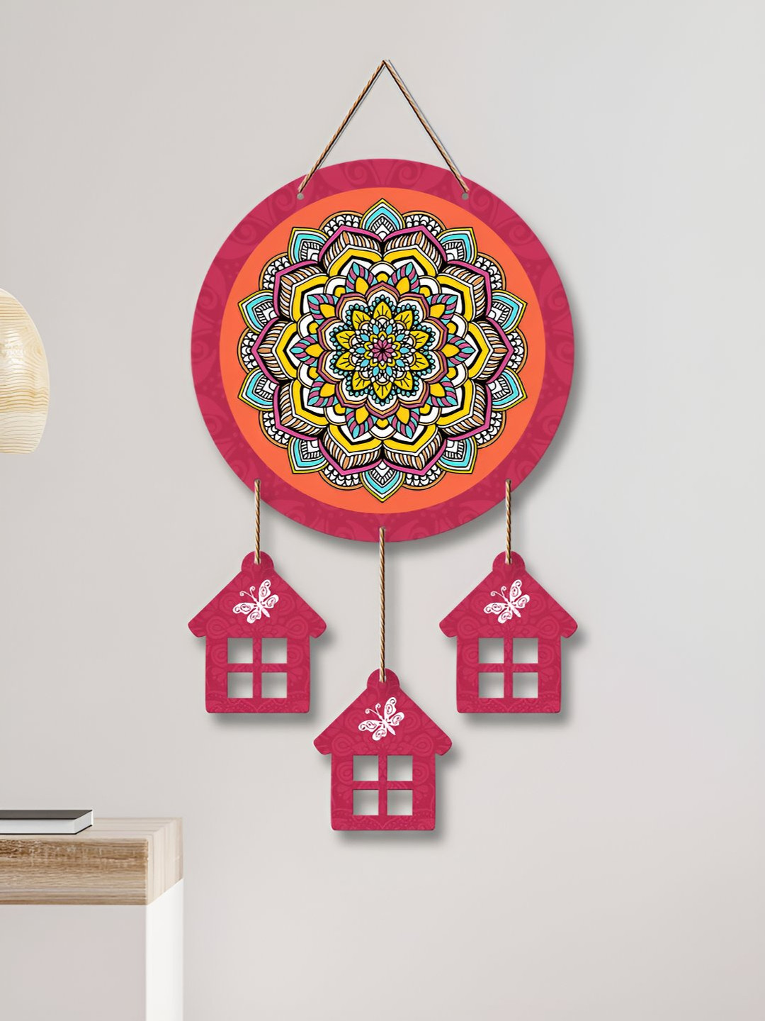ArtVibes Floral Pattern Wood Ethnic Motifs Matte Hanging Hall Wall Hangings-21In