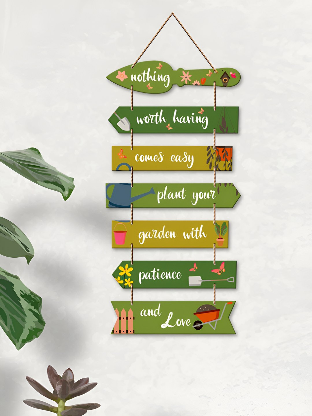 ArtVibes Garden Quote Wood Floral Matte Hanging Hall Wall Hangings-30In