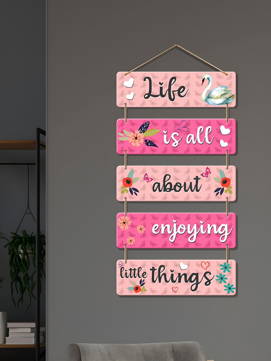 ArtVibes Enjoy Little Things Quote MDF Floral Matte Hall Wall Hangings-31In