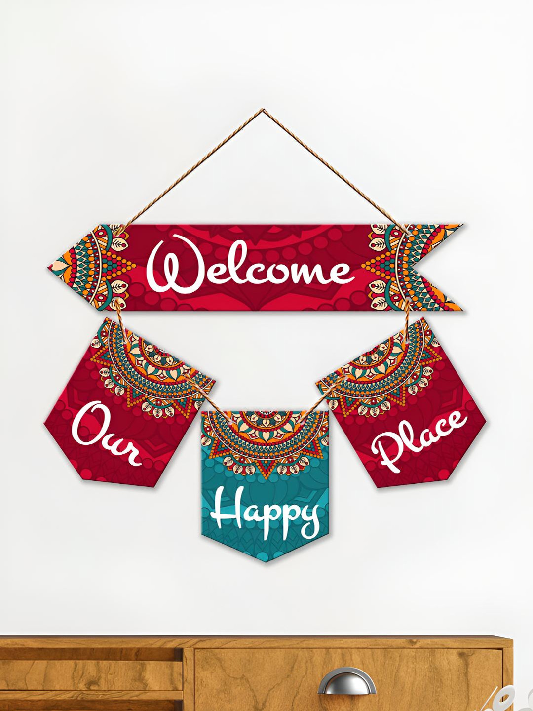 ArtVibes Welcome Quote Decorative MDF Ethnic Motifs Glossy Hanging Hall Wall Hangings-17In