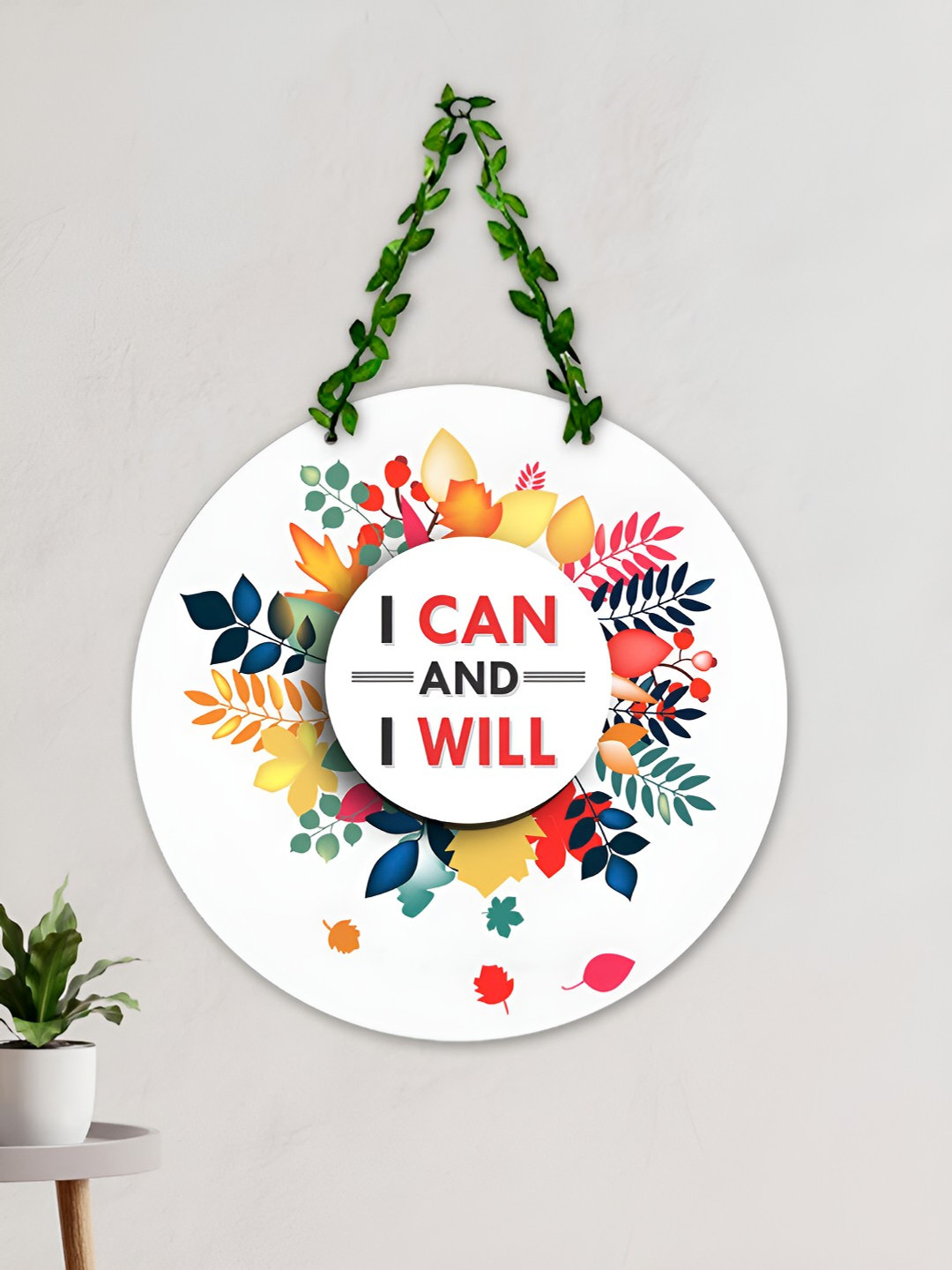 ArtVibes I Can and I Will MDF Floral Matte Hall Wall Hangings-16In