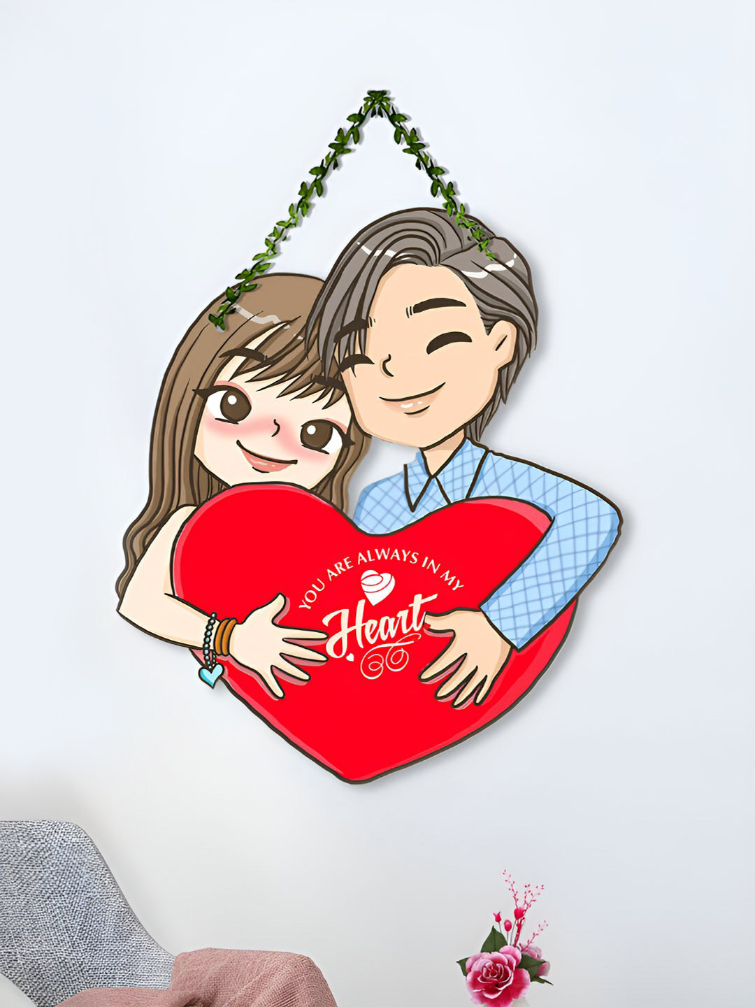 ArtVibes Love Heart Wooden MDF Matte Hanging Bedroom Wall Hangings-16In