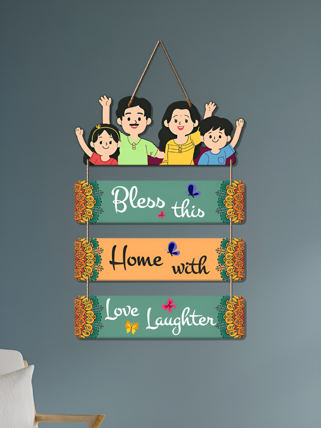 ArtVibes Bless This Home Quote Decorative MDF Ethnic Motifs Glossy Hall Wall Hangings-23In