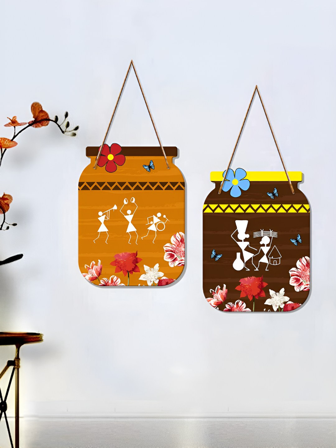 ArtVibes Warli Art Wood Ethnic Motifs Matte Hanging Hall Wall Hangings-11.8In