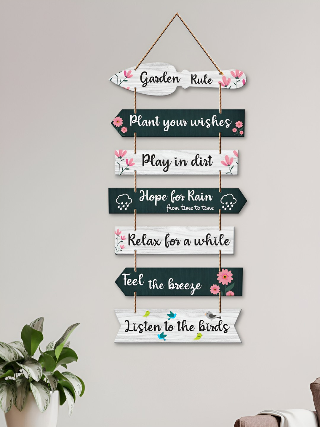 ArtVibes Garden Rules Decorative Wooden Wall Floral Matte Hanging Hall Wall Hangings-31In