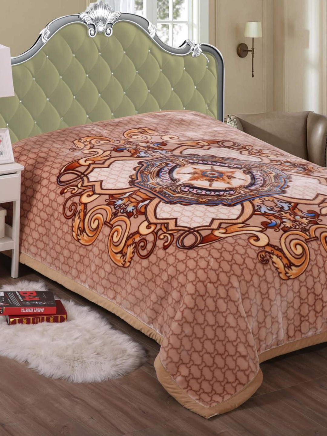 Signature Yeti Cream-Coloured & White Floral Heavy Winter Double Bed Blanket