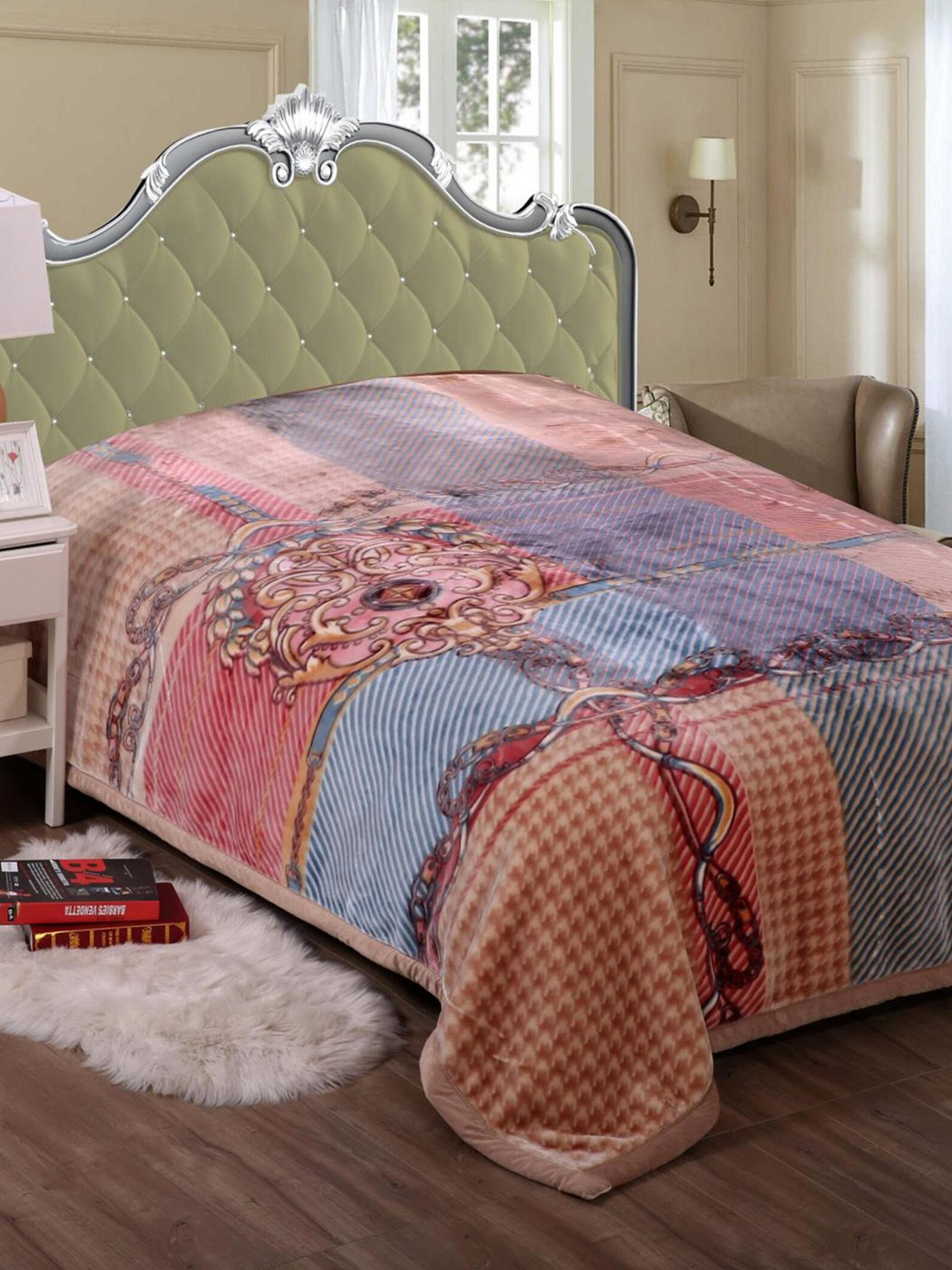 Signature The Club Collection Beige Ethnic Motifs Printed Heavy Winter Double Bed Blanket