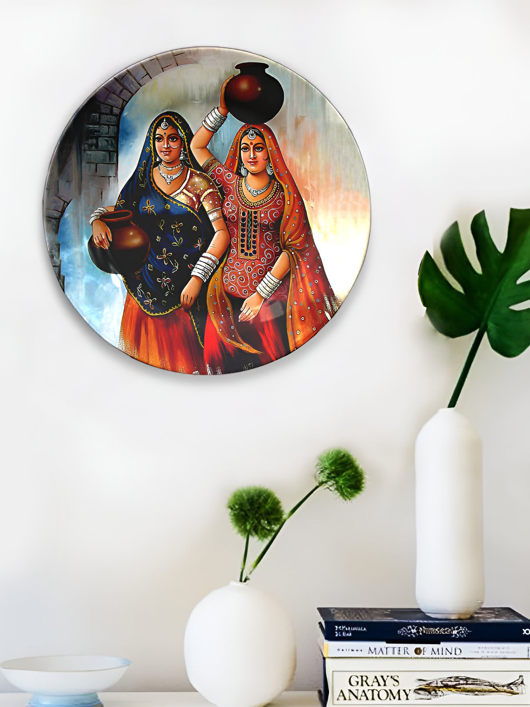 JIKRAA Jikraa Ceramic Ethnic Motifs Glossy Hanging Hall Wall Plates-7.9In