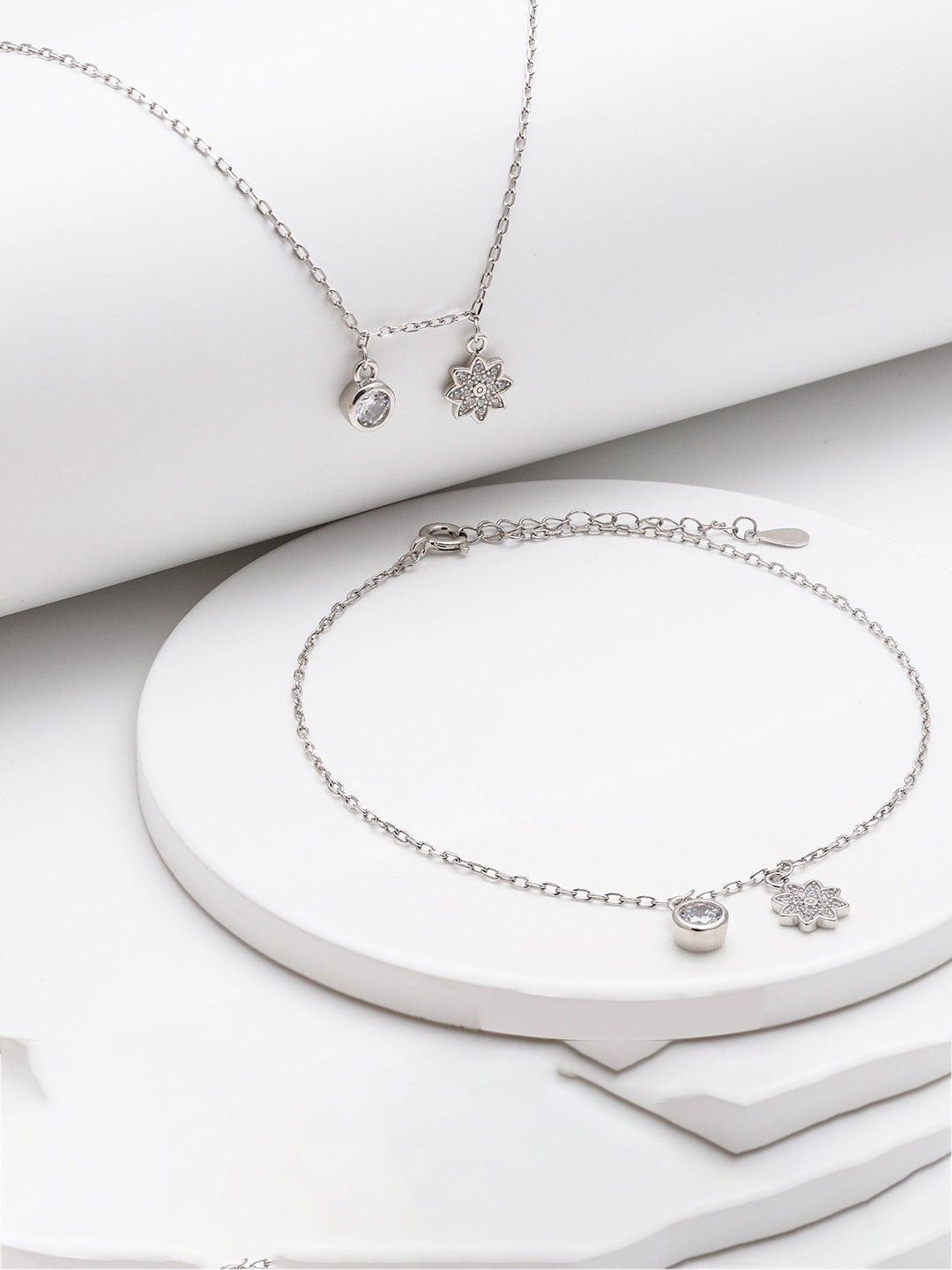 GIVA Set Of 2 925 Sterling Silver Rhodium-Plated CZ-Studded Anklets