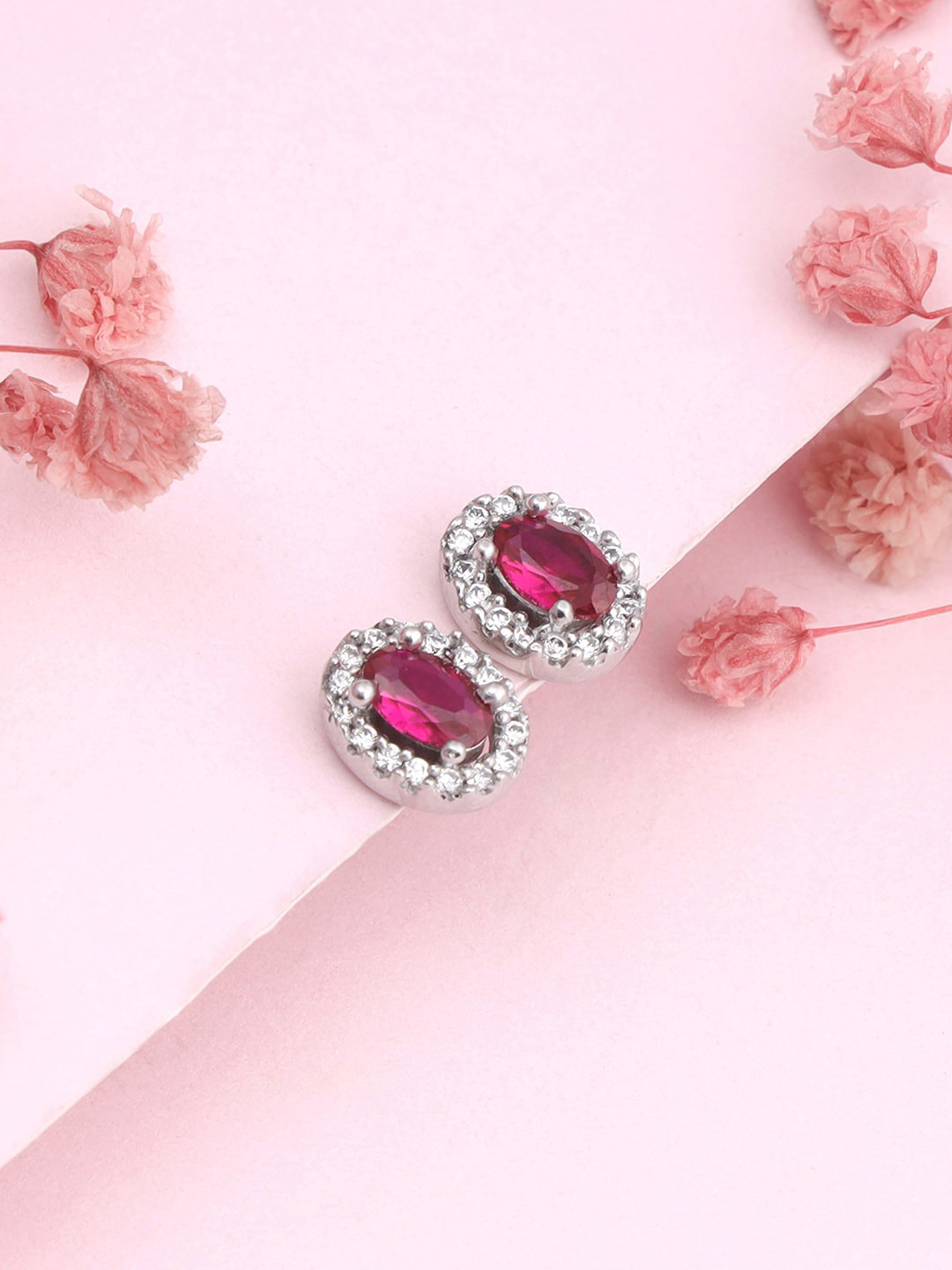 GIVA 925 Silver Pink Oval Halo Studs