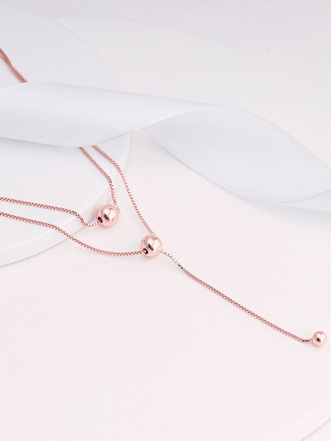 GIVA Rose Gold Sterling Silver Rose Gold-Plated Beaded Layered Chain