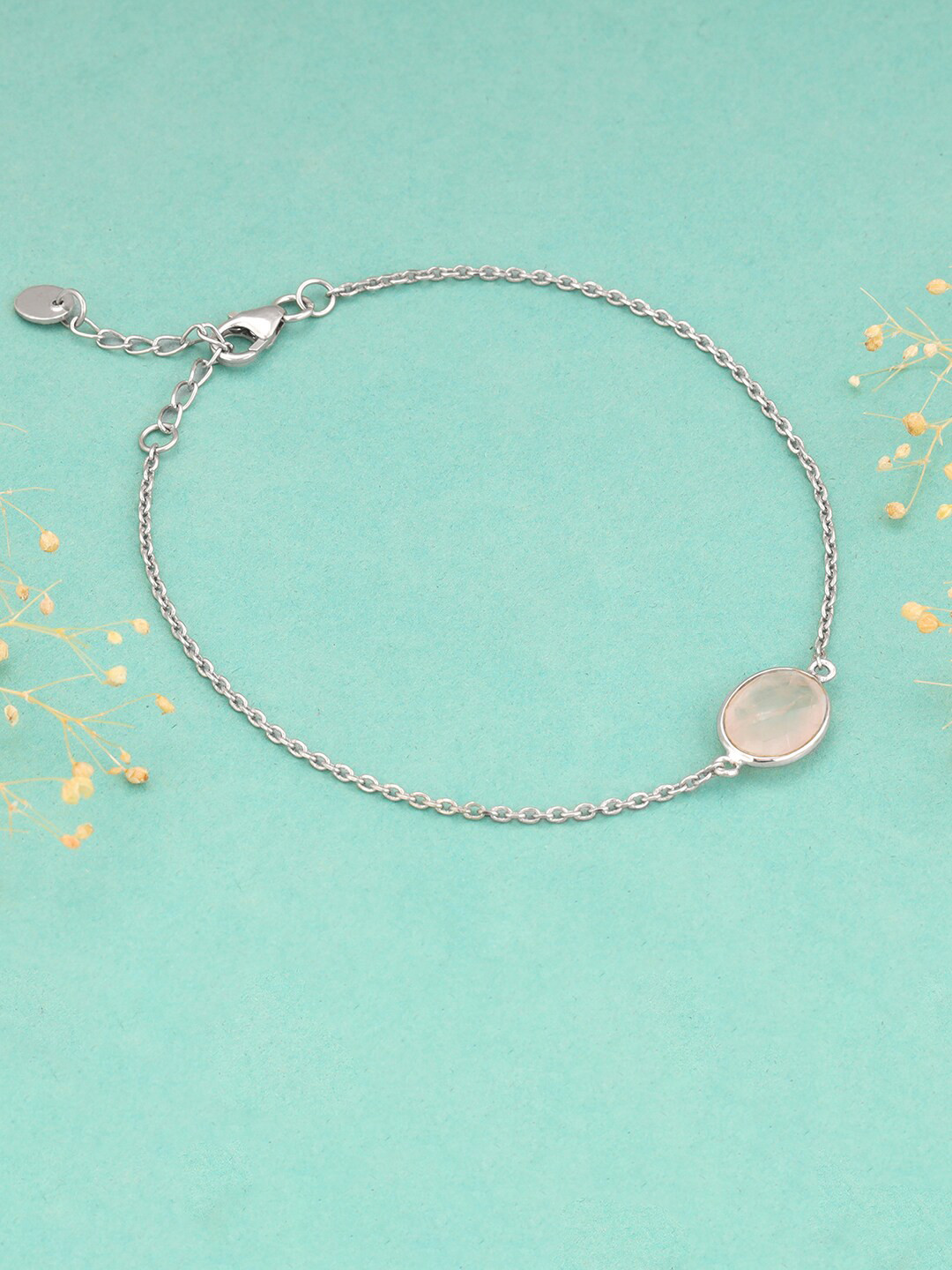 GIVA 925 Sterling Silver Stone-Studded Silver-Plated Charm Bracelet
