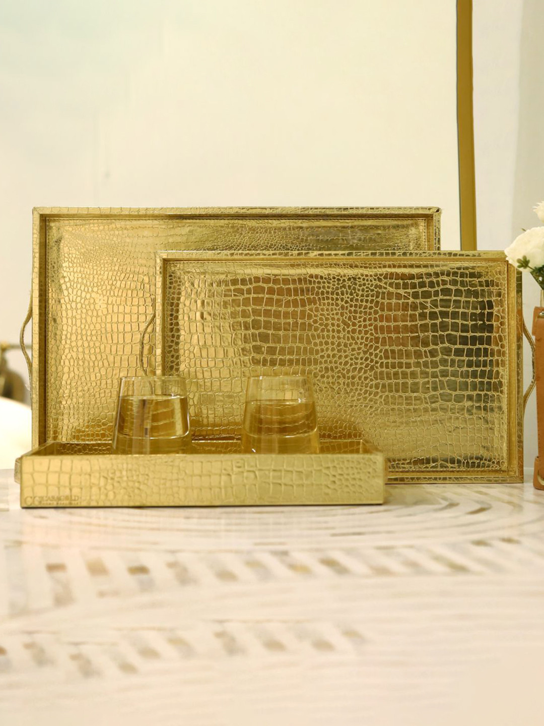 CasaGold 3-Pcs Textured Leather Trays