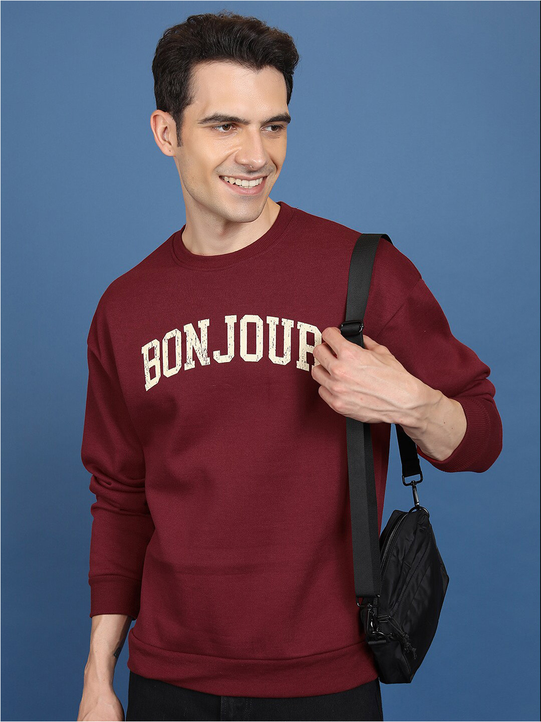 HIGHLANDER Red Relaxed Fit Typography Printed Sweatshirt