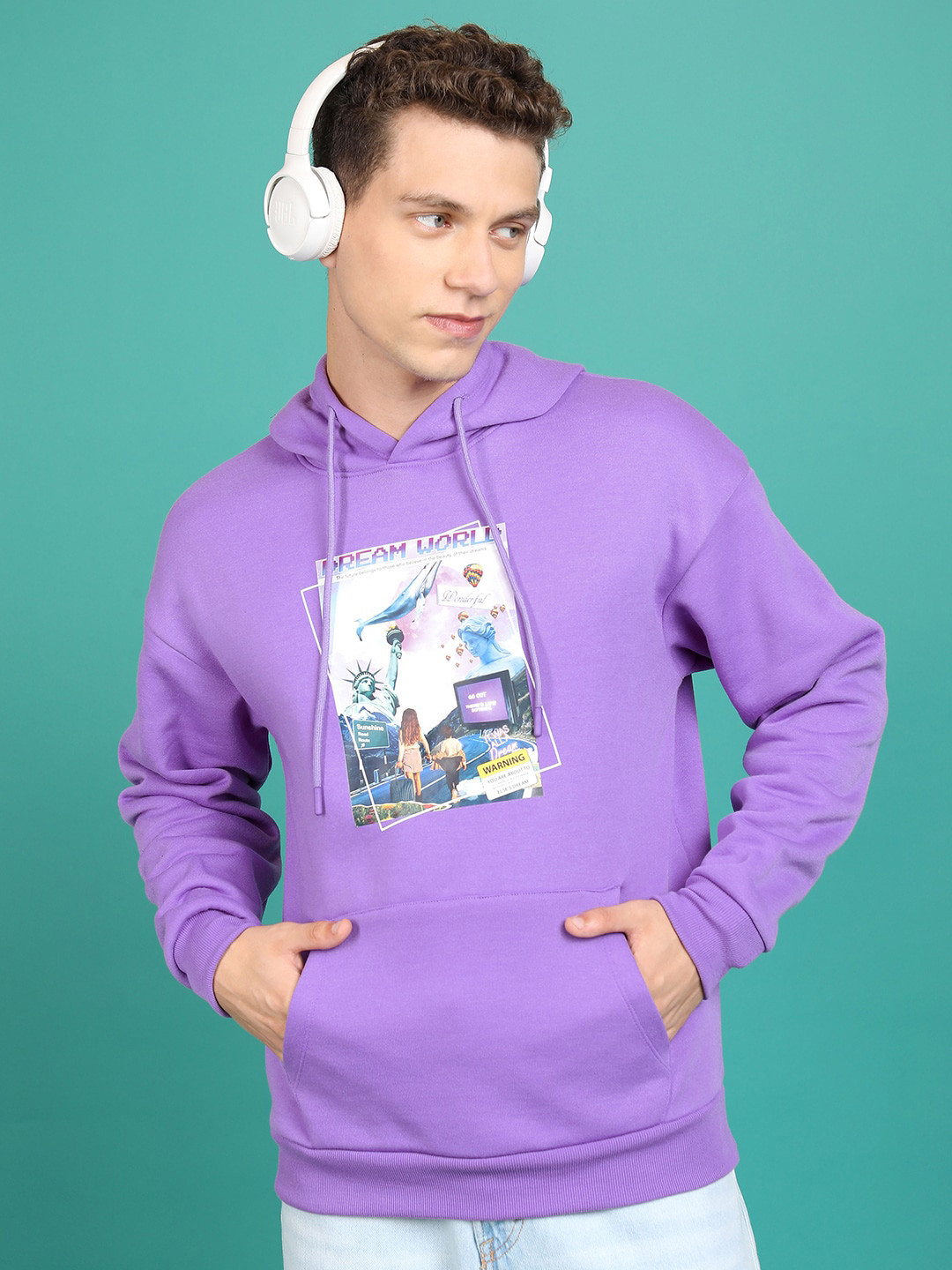 HIGHLANDER Purple Relaxed Fit Graphic Printed Hooded Sweatshirt
