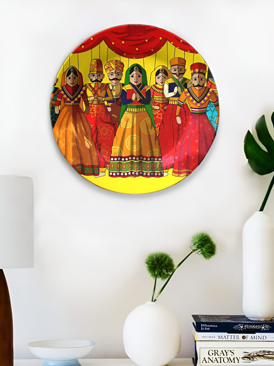 JIKRAA Ceramic Ethnic Motifs Glossy Hanging Hall Wall Plates-7.9In