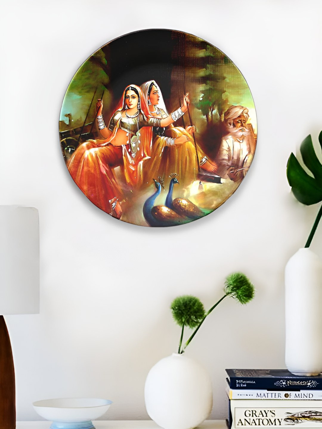 JIKRAA Ceramic Ethnic Motifs Glossy Hanging Hall Wall Plates-7.9In