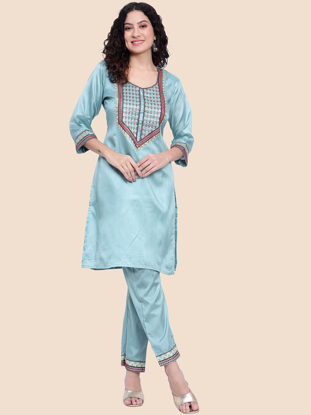 Tulip Eden Ethnic Motif Yoke Design Regular Kurta With Trousers & Dupatta