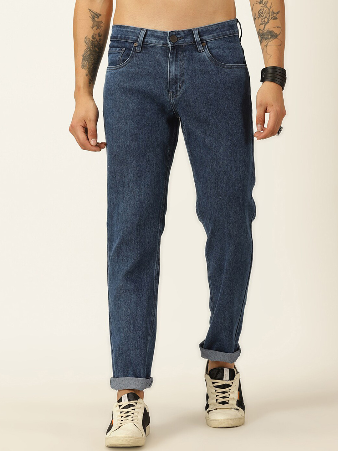 HERE&NOW Men Blue Classic Slim Fit Mid-Rise Dark Shade Clean Look Stretchable Jeans