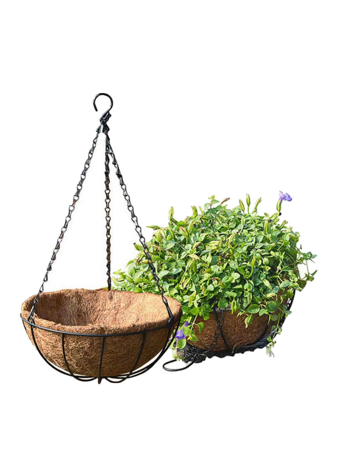 Garden Deco Black & Brown 2 Pieces Coir Hanging Basket With Chain Planters