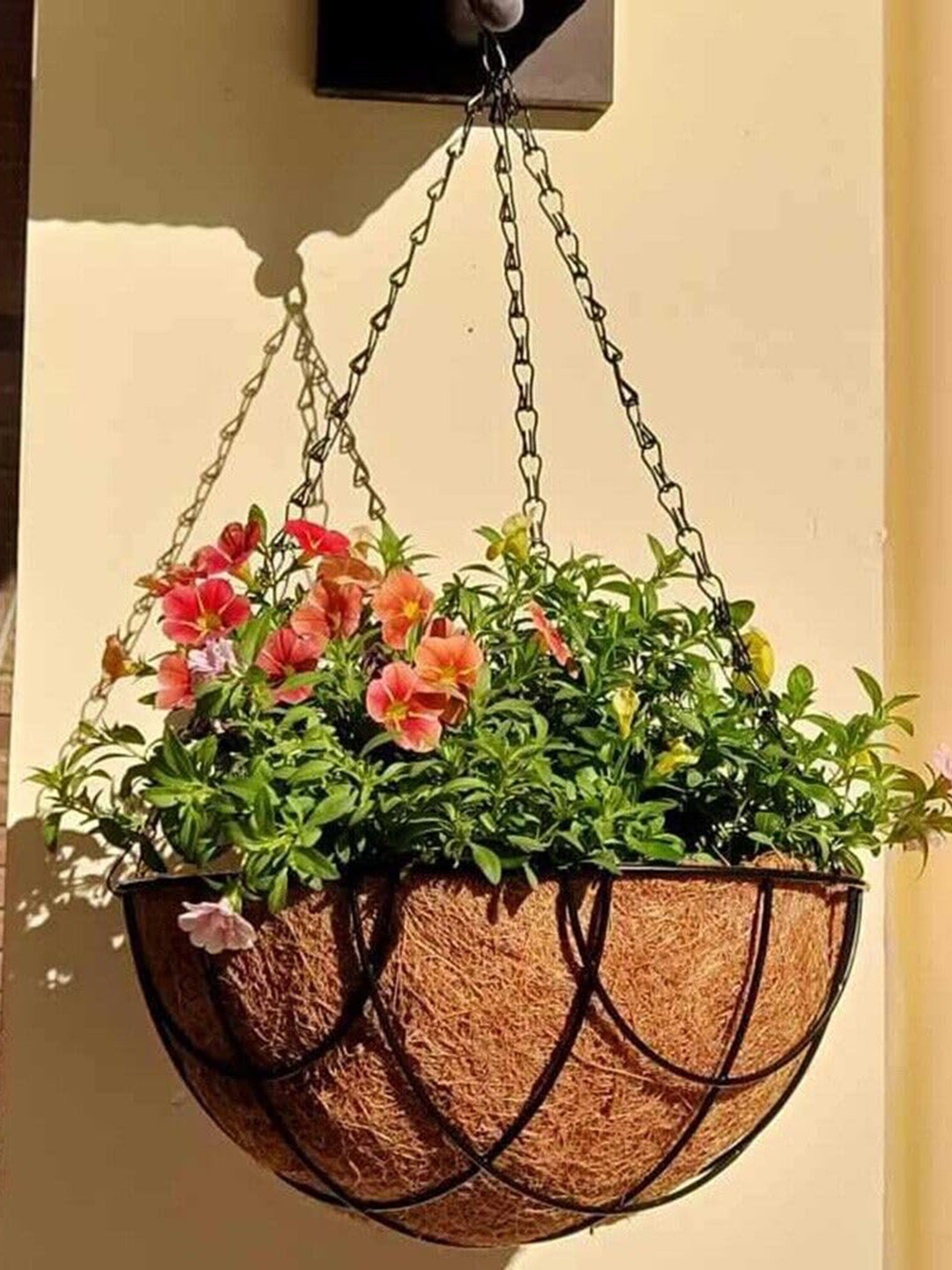 Garden Deco Black & Brown 2 Pieces Coir Hanging Basket With Chain Planters