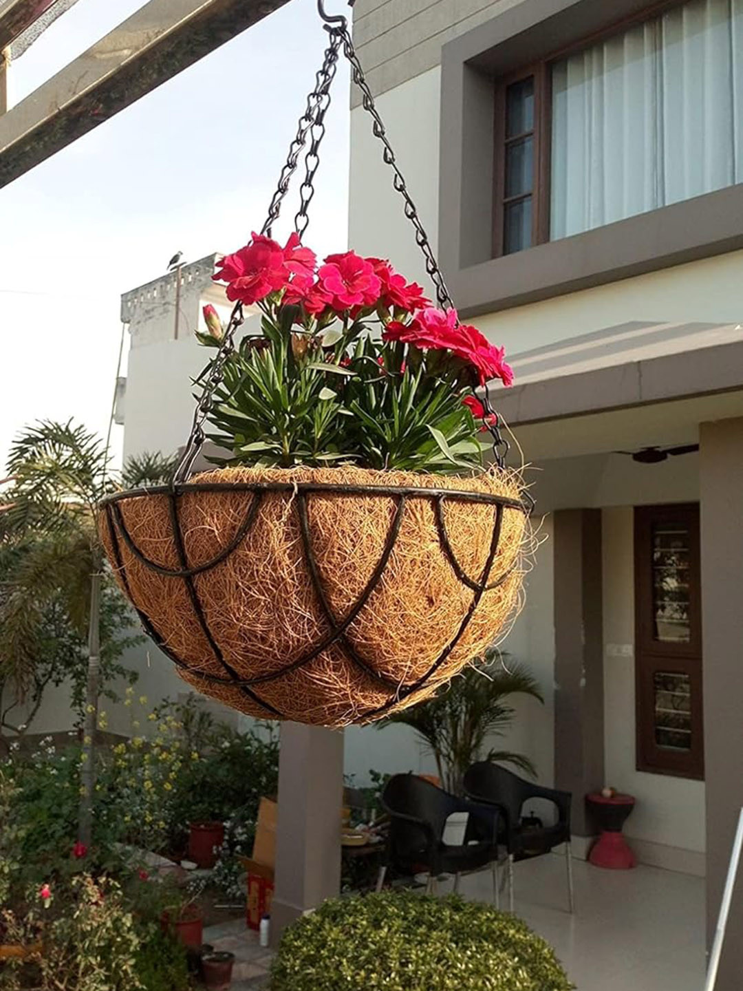 Garden Deco 2 Pcs Black Textured Metal Hanging Basket Planters