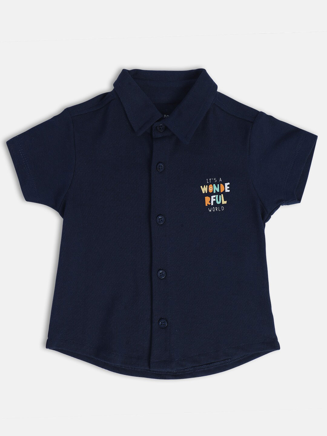 MINI KLUB Boys Standard Typography Printed Spread Collar Cotton Casual Shirt