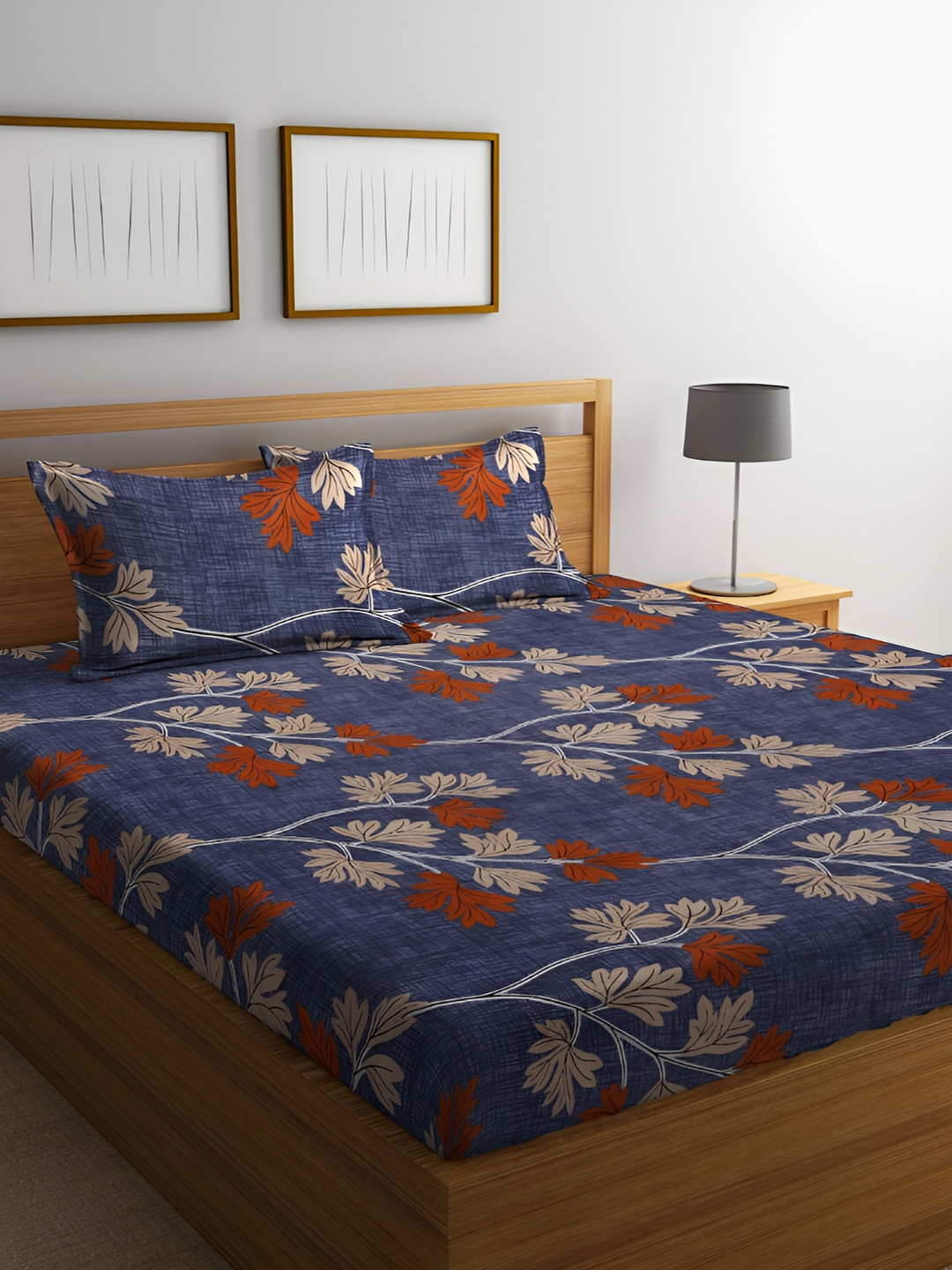 ERIC LONDON Paradise Navy Blue Floral Microfiber 180 TC Queen Bedsheet with 2 Pillow Covers-90 x 100 inches