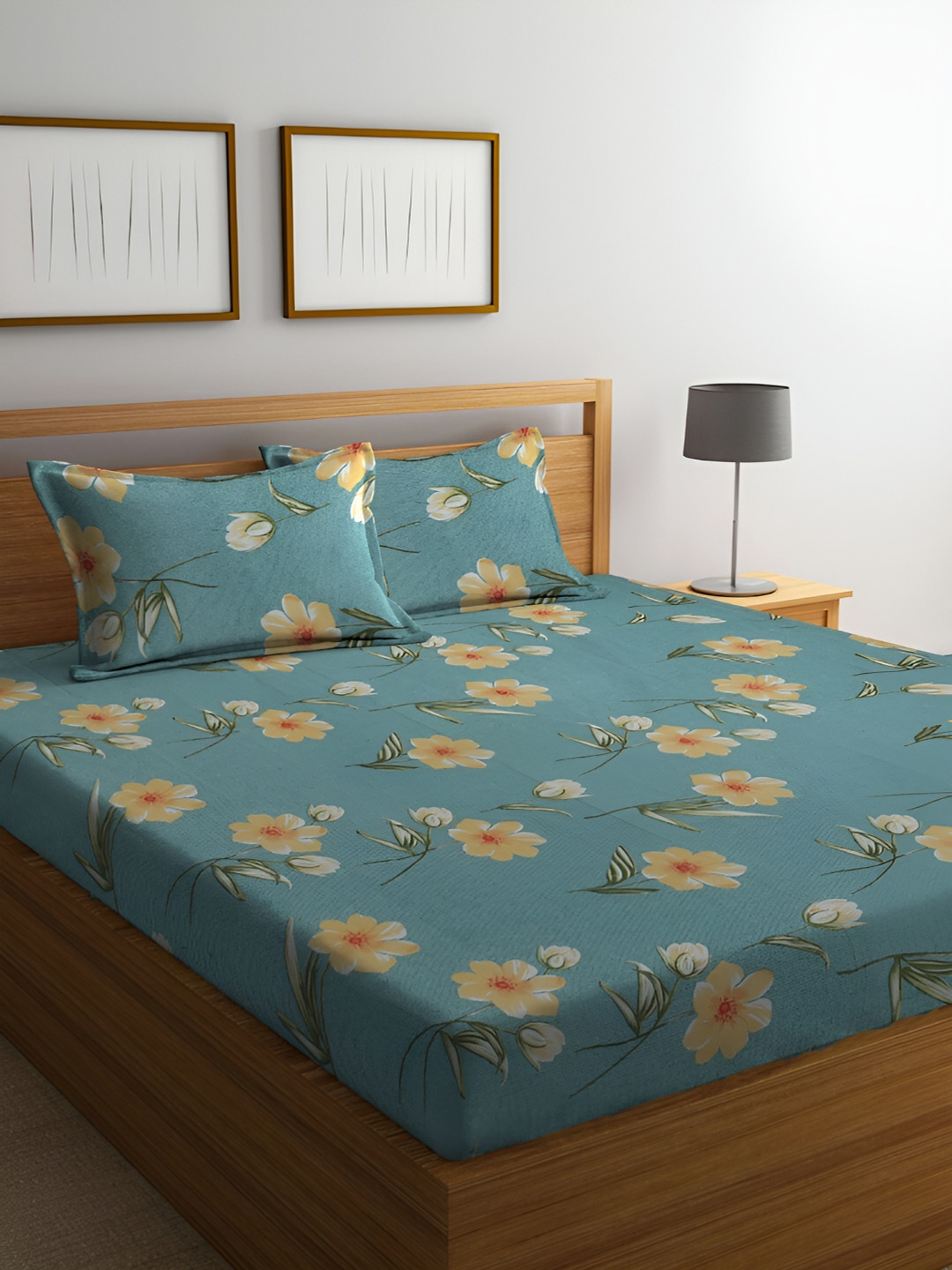 ERIC LONDON Green Floral Microfiber 180 TC Queen Fine Bedsheet with 2 Pillow Covers-90 x 100 inches