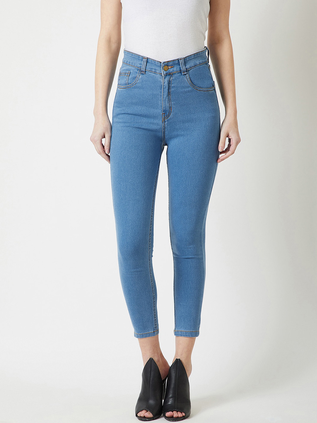 DressBerry Women's Skinny High Rise Cropped Fringe Detailing Stretchable Denim Jeans