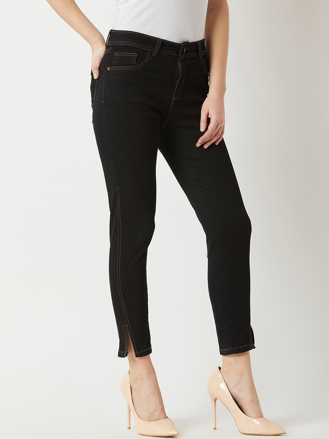 DressBerry Women Black Skinny Fit High-Rise Dark Shade Clean Look Stretchable Jeans