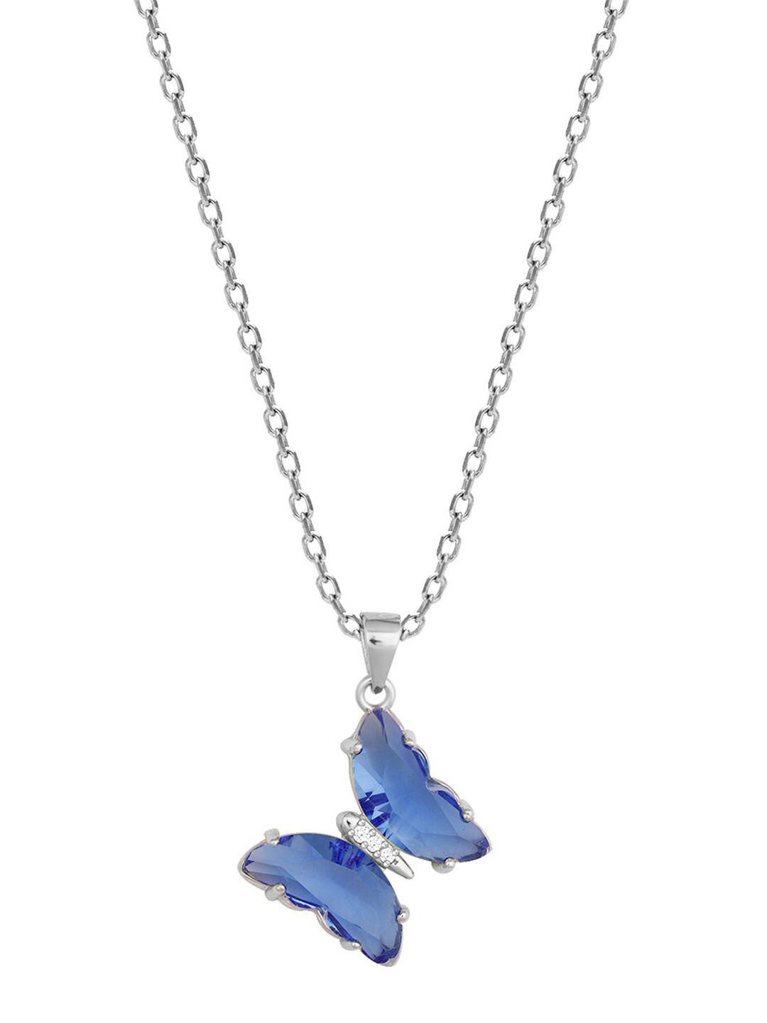 GIVA 925 Silver Midnight Blue Butterfly Pendant With Link Chain