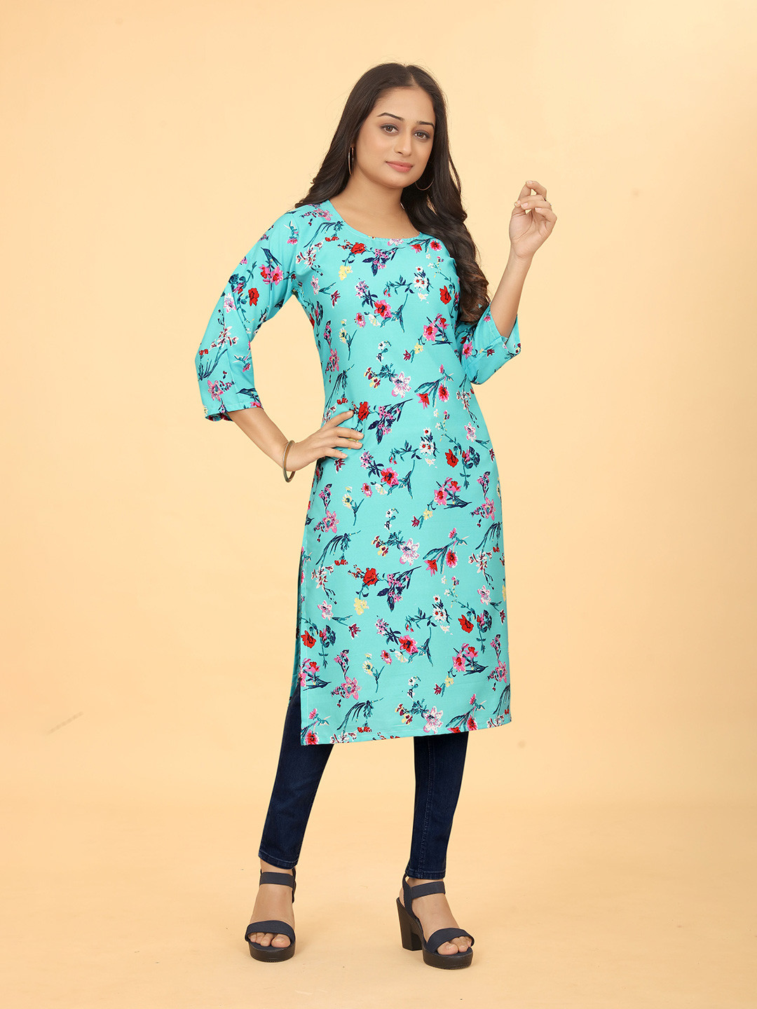 SWORNOF Floral Printed Kurta