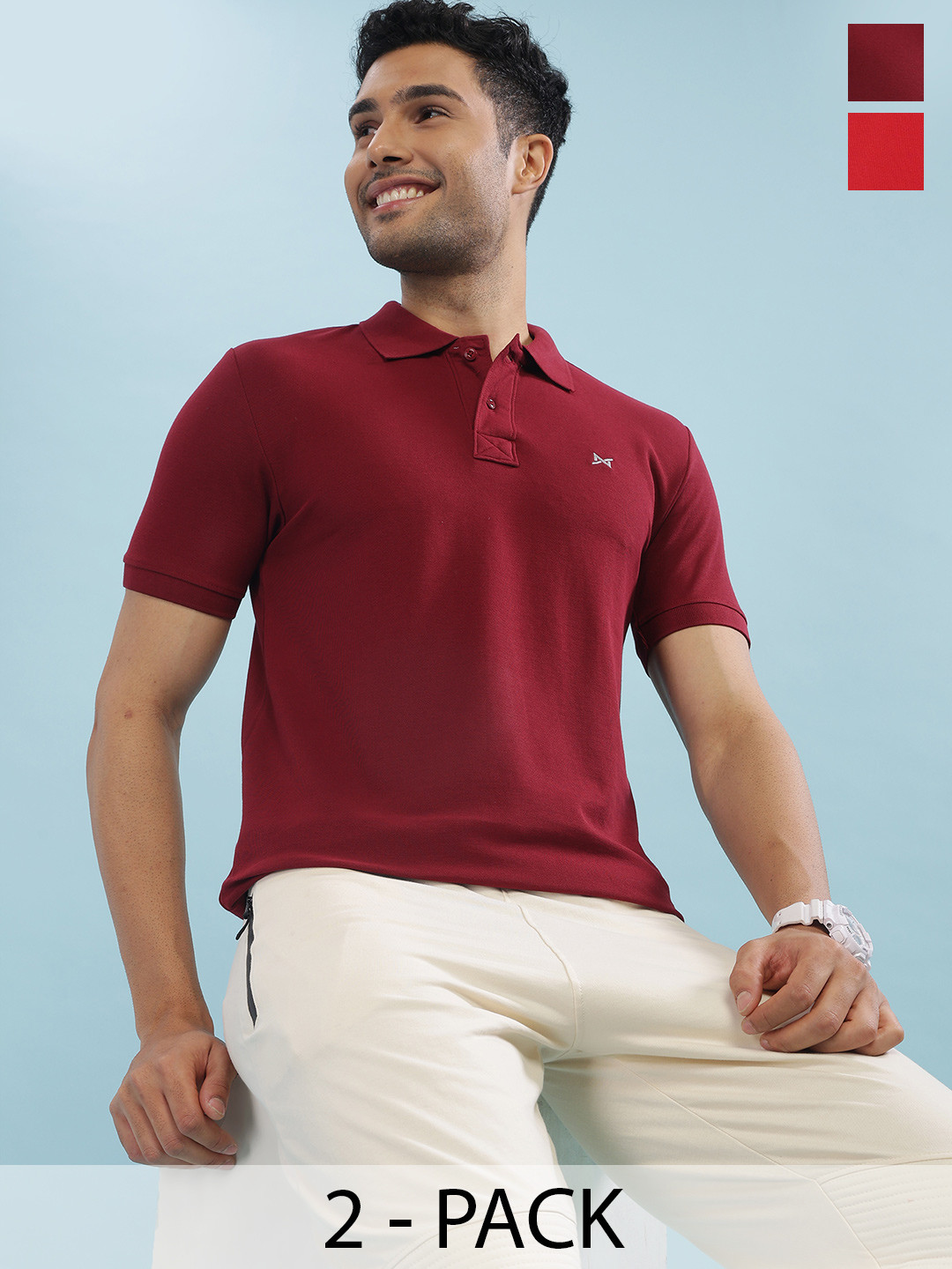 Force NXT Pack Of 2 Polo Collar Short Sleeves Super Combed Cotton Sports T-shirt