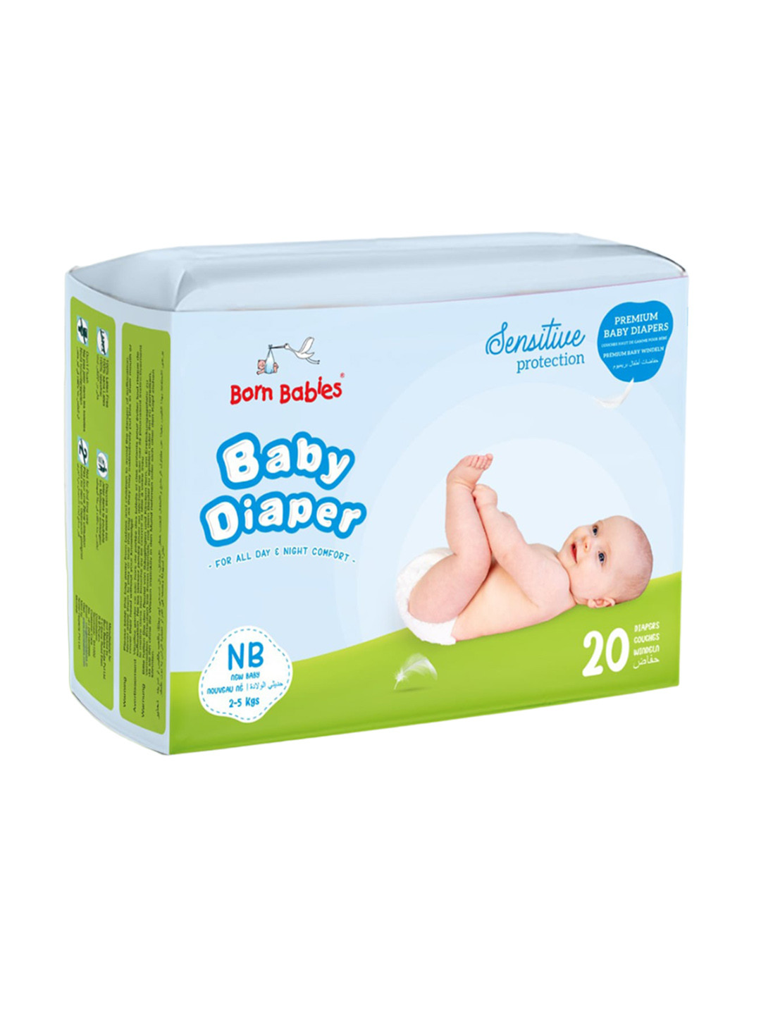 Born Babies Baby Tape Diaper Three Layer Leakage Protection High Absorb NB - 20 Pieces