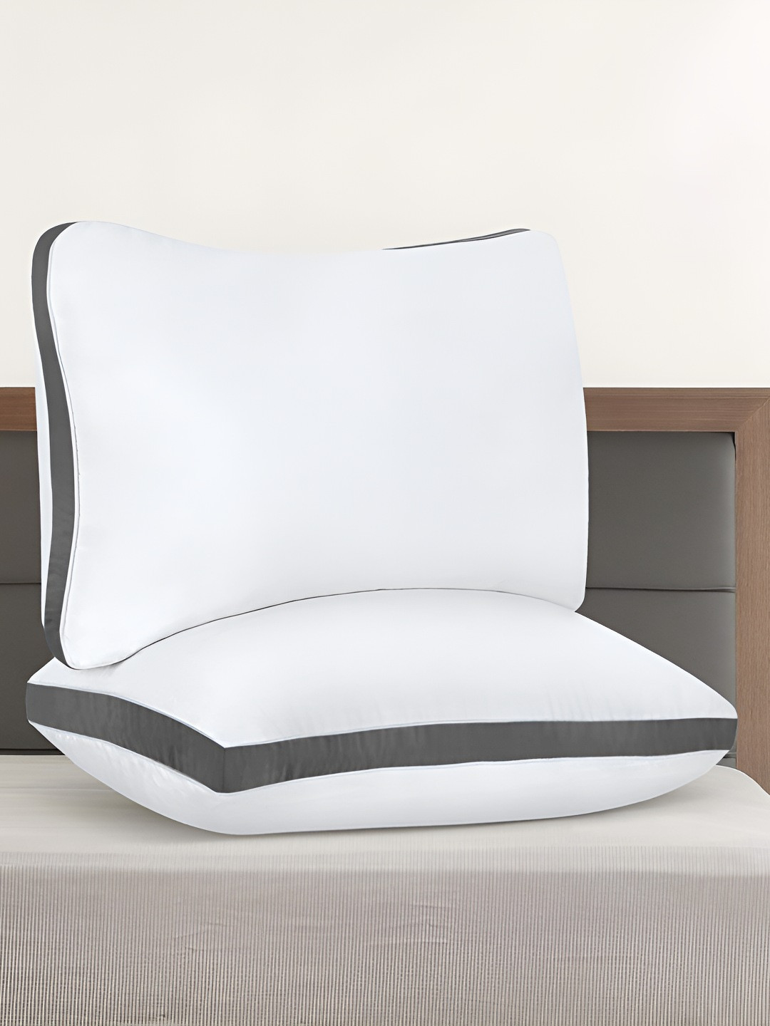 Mom's Moon White Solid Polyester Breathable Set of 2 Medium Fibre Sleep Pillow-60.96 x 40.64 x 12.7 cm