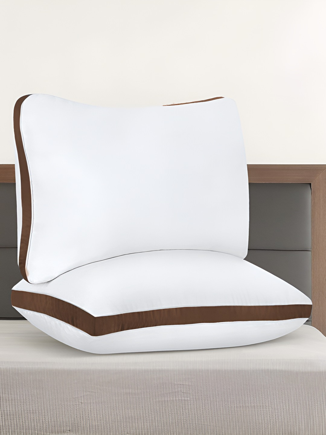 Mom's Moon White Solid Polyester Breathable Set of 2 Medium Fibre Sleep Pillow-60.96 x 40.64 x 12.7 cm