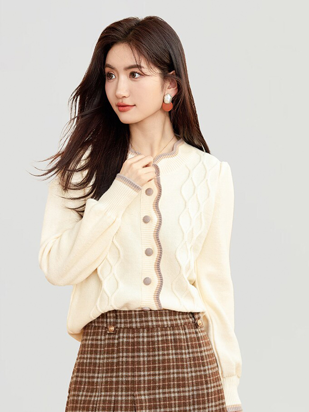 JC Collection Self Design Round Neck Cardigan