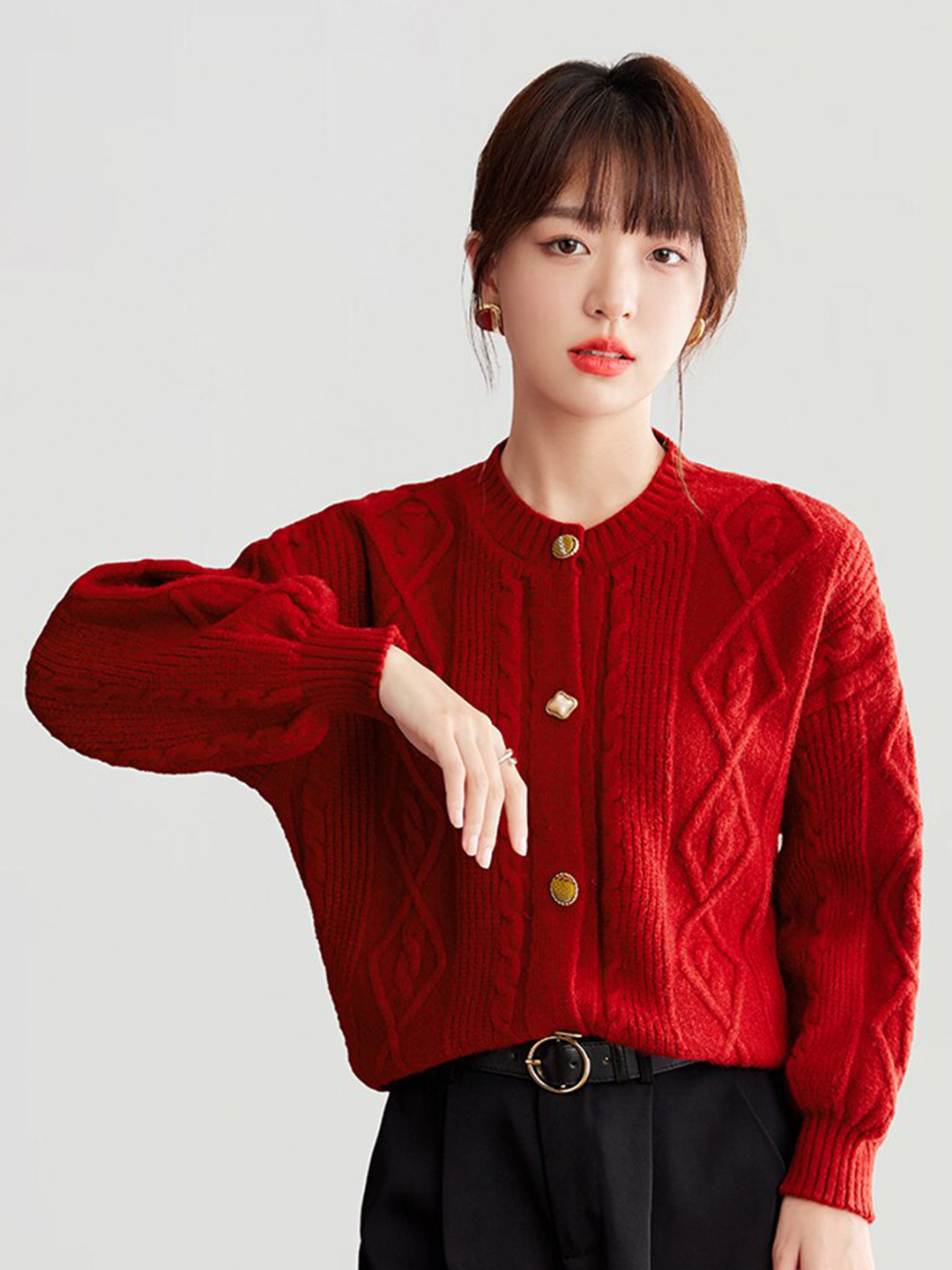 JC Collection Self Design Cable Knit Cardigan Sweater