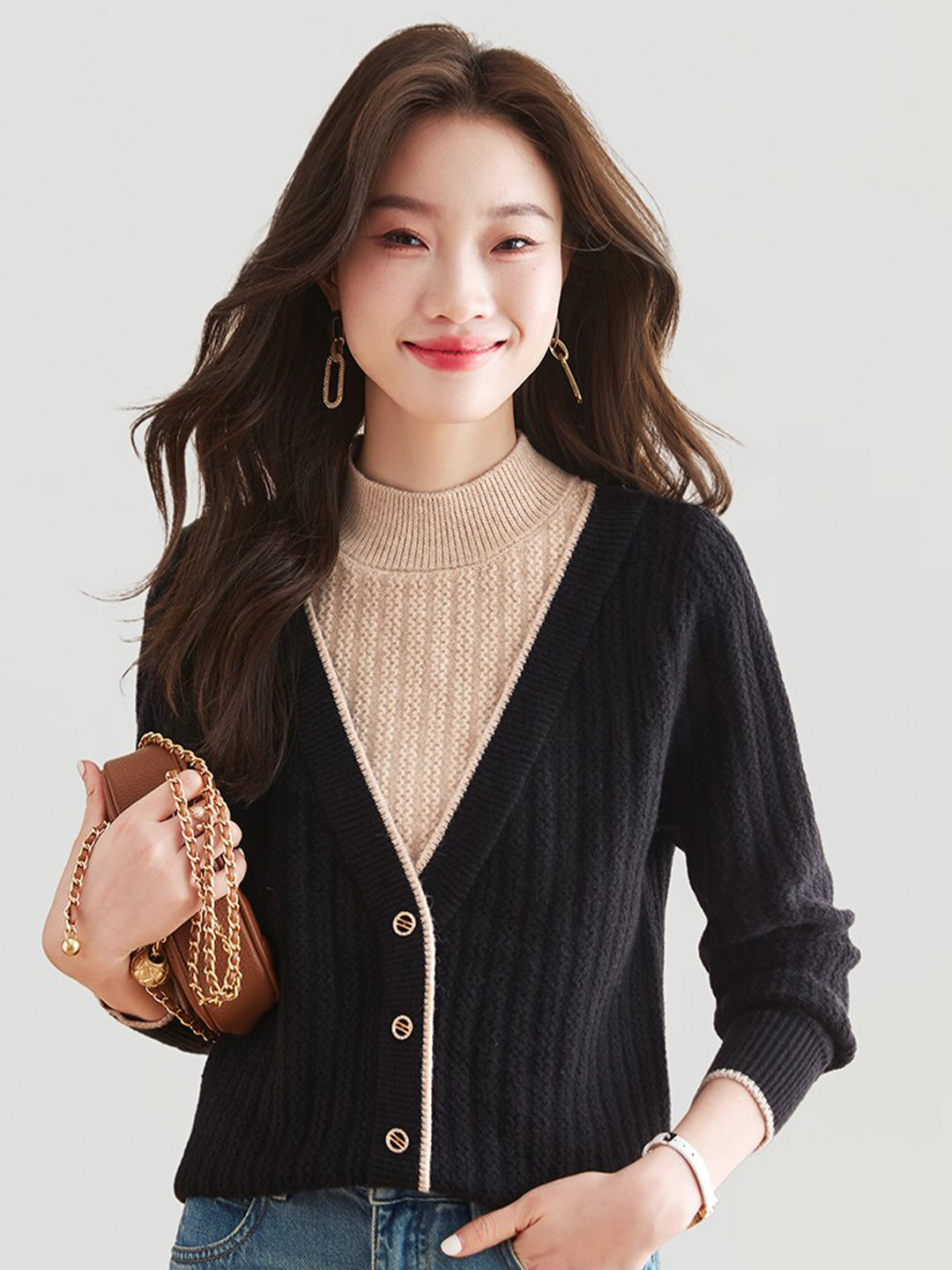 JC Collection Cable Knit V-Neck Cardigan