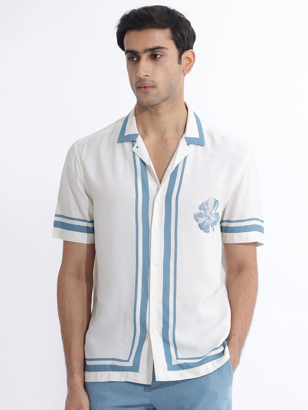 RARE RABBIT Men Bluna Slim Fit Cuban Collar Shirt